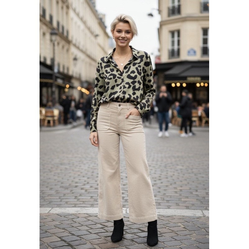 CHEMISE LEOPARD KAKI