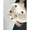 PULL COEURS STRASS G1322 BEIGE-TU