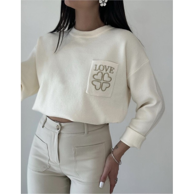 PULL MAILLE POCHE G1377 ECRU-TU