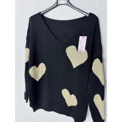 PULL 8059 COEURS DORES NOIR-TU