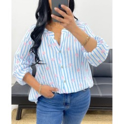 CHEMISE PE2556 RAYEE COEUR BLEU-TU