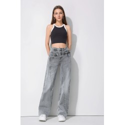 JEAN LARGE  GRIS Double ceinture