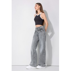 JEAN LARGE  GRIS Double ceinture
