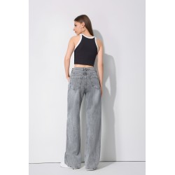 JEAN LARGE  GRIS Double ceinture