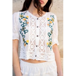CHEMISIER CROCHET BRODE L145 BLANC-TU