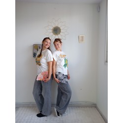 JEAN LARGE  GRIS Double ceinture