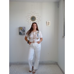 CHEMISIER CROCHET BRODE L145 BLANC-TU