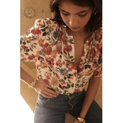 CHEMISE BLOUSE FLEURIE CREME