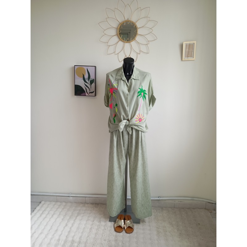 CHEMISE IMPRIMEE PALMIER KAKI-TU