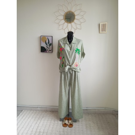 CHEMISE IMPRIMEE PALMIER KAKI-TU