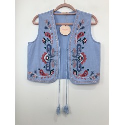 GILET LEGER BRODERIES BLEU CIEL-TU