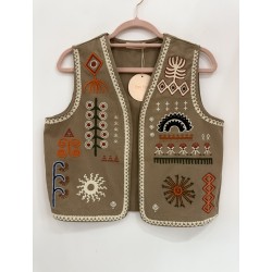 GILET BRODERIES CARAMEL-TU