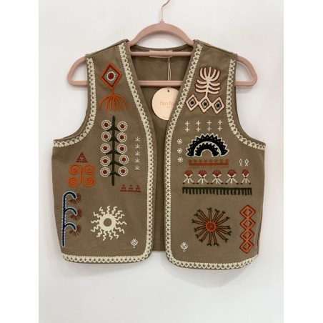 GILET BRODERIES CARAMEL-TU