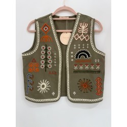 GILET BRODERIES KAKI-TU
