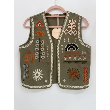 GILET BRODERIES KAKI-TU