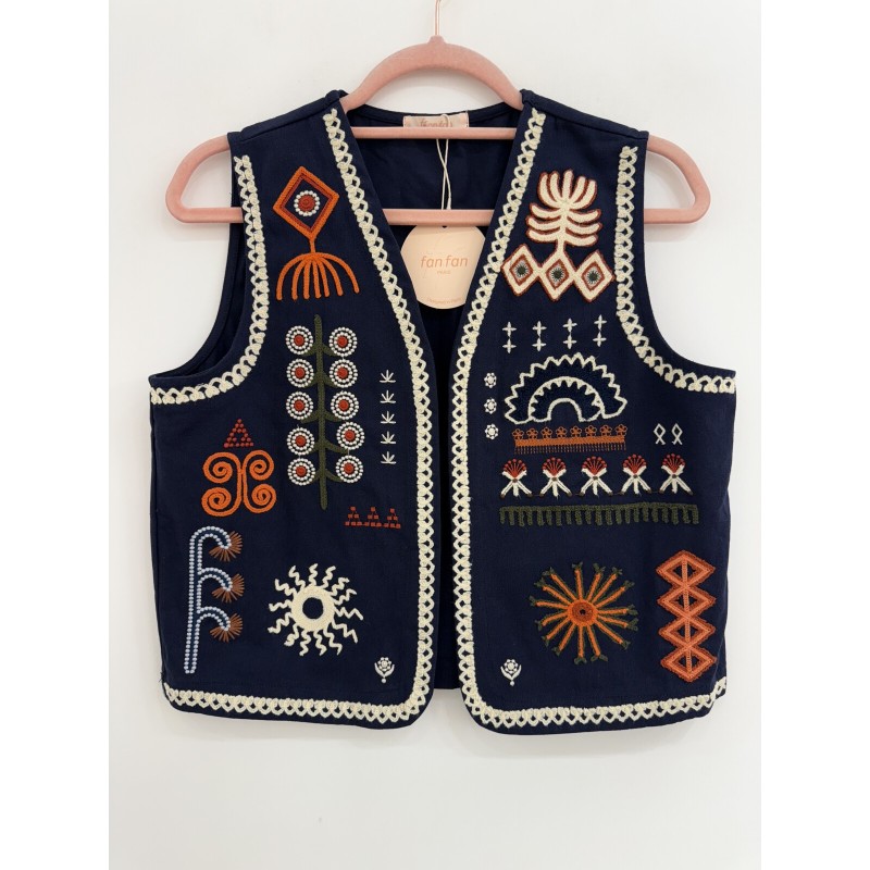 GILET BRODERIES 2213 MARINE-TU