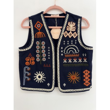 GILET BRODERIES 2213 MARINE-TU