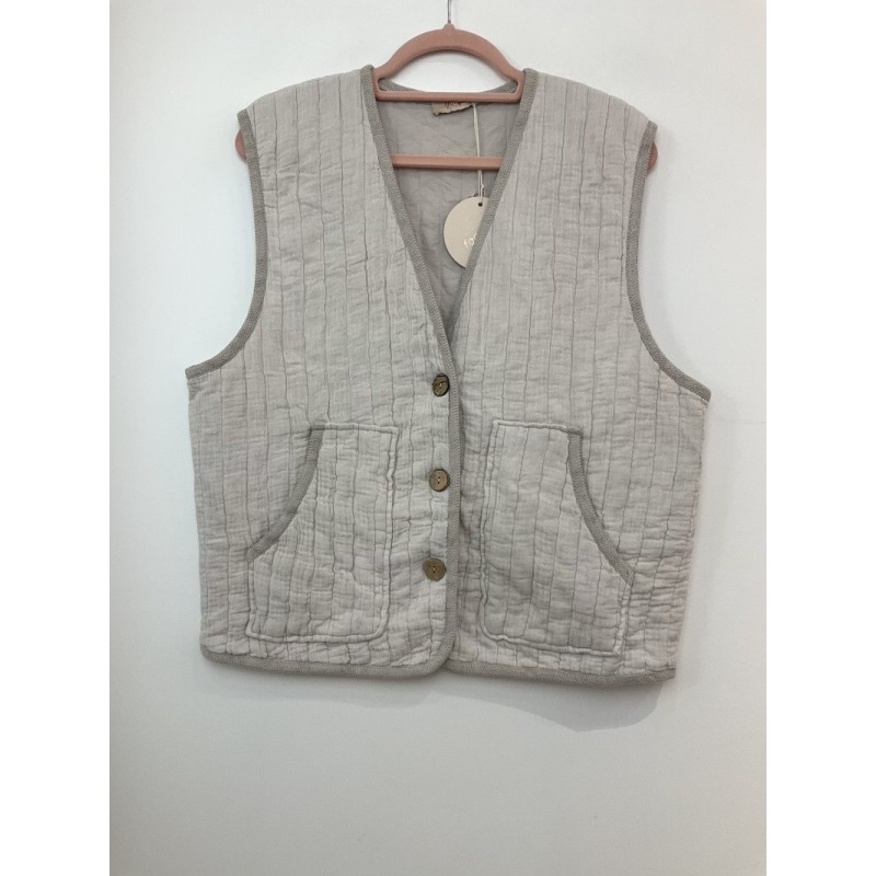 VESTE SANS MANCHES GAZE BEIGE-TU