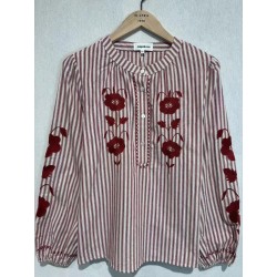 CHEMISE RAYEE BRODEEBORDEAUX-M/L
