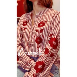 CHEMISE RAYEE BRODEEBORDEAUX-M/L