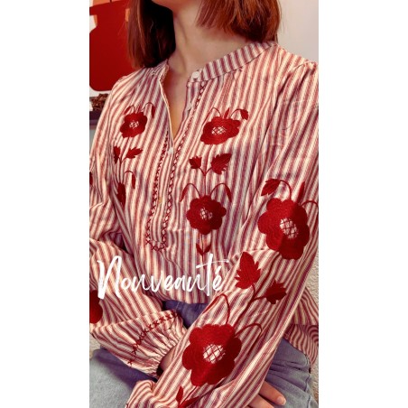 CHEMISE RAYEE BRODEEBORDEAUX-M/L
